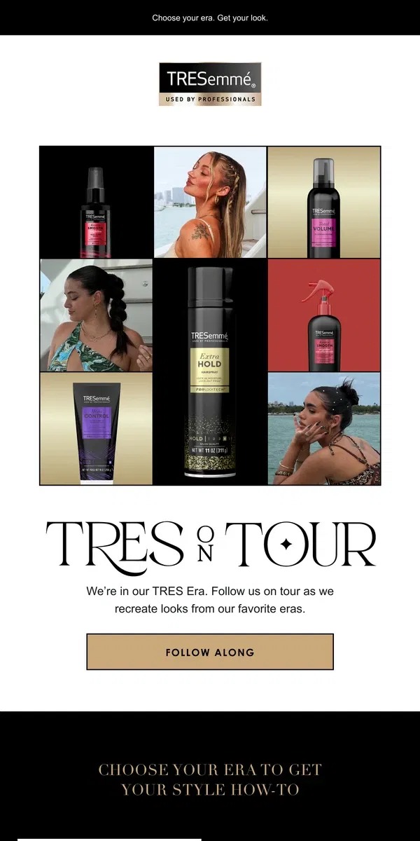 Email from TRESemmé. Save on products for your style era 💗🌈✨