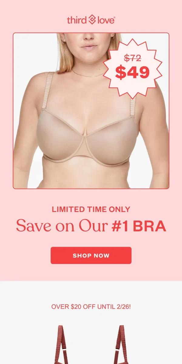 Email from ThirdLove. $49 T-Shirt Bra ENDS TODAY!