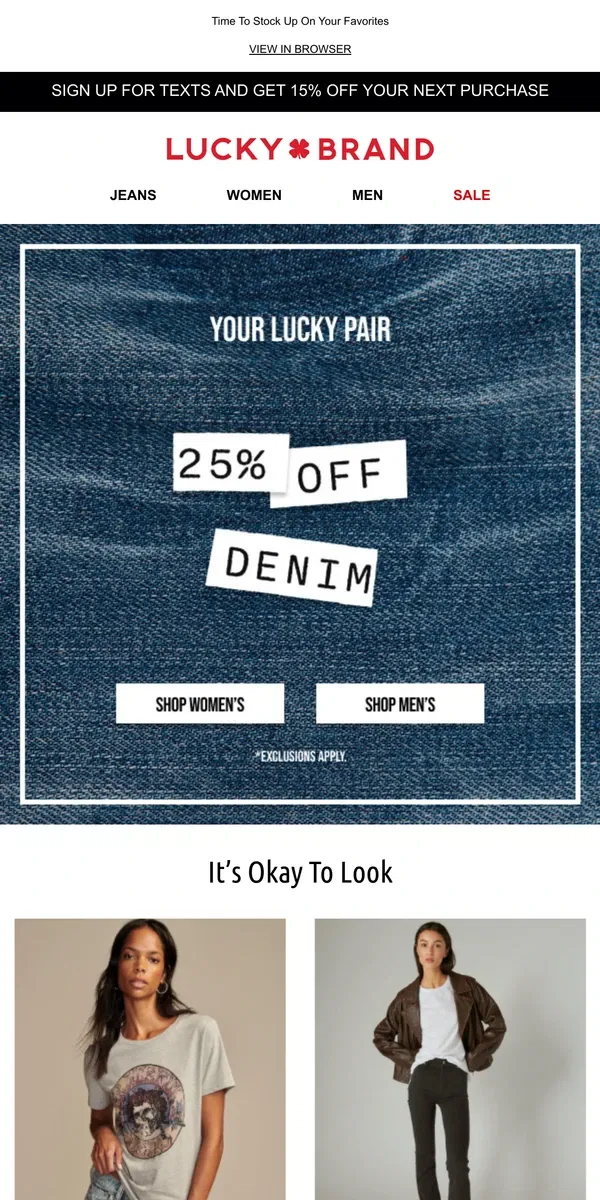 Email from Lucky Brand. Need New Jeans? They’re 25% Off!