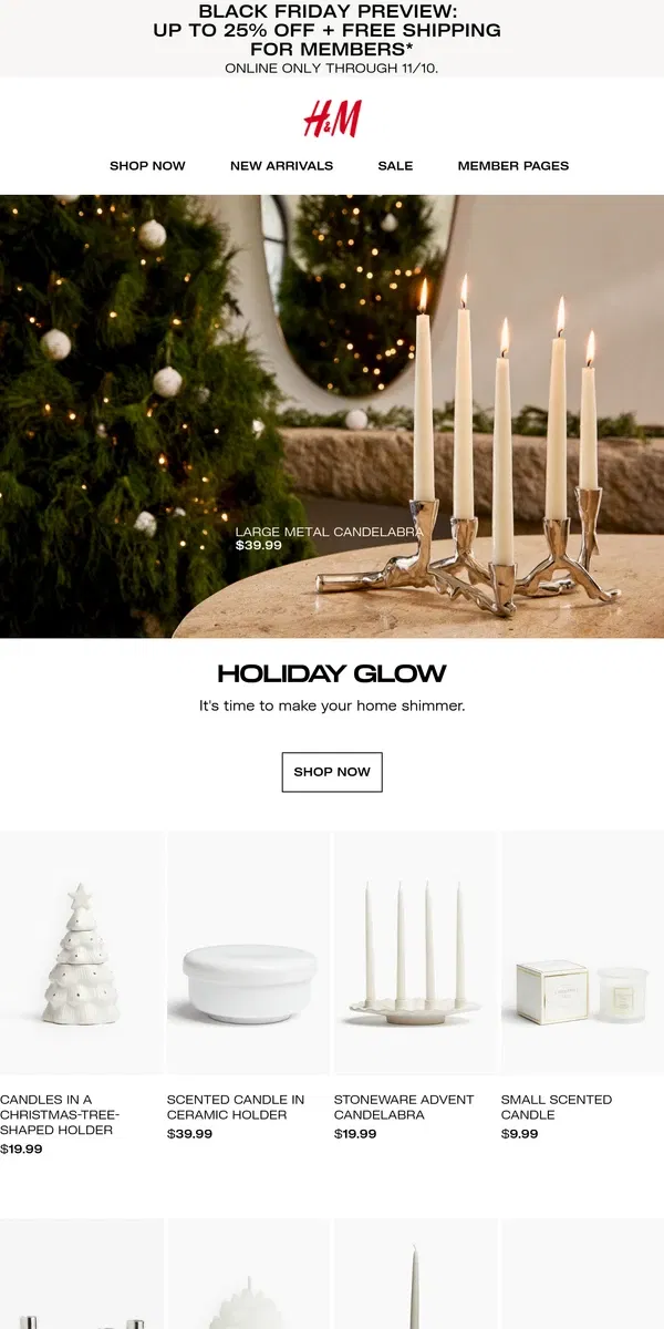 Email from H&M. Candles for the holidays