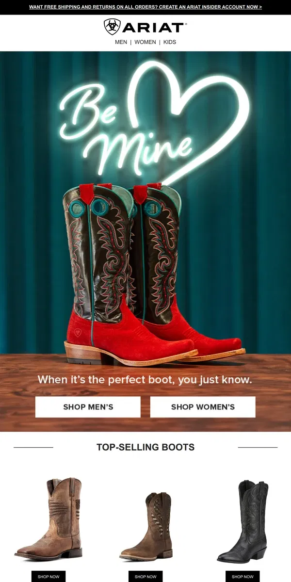 Email from Ariat. Best sellers to fall for this Valentine’s Day