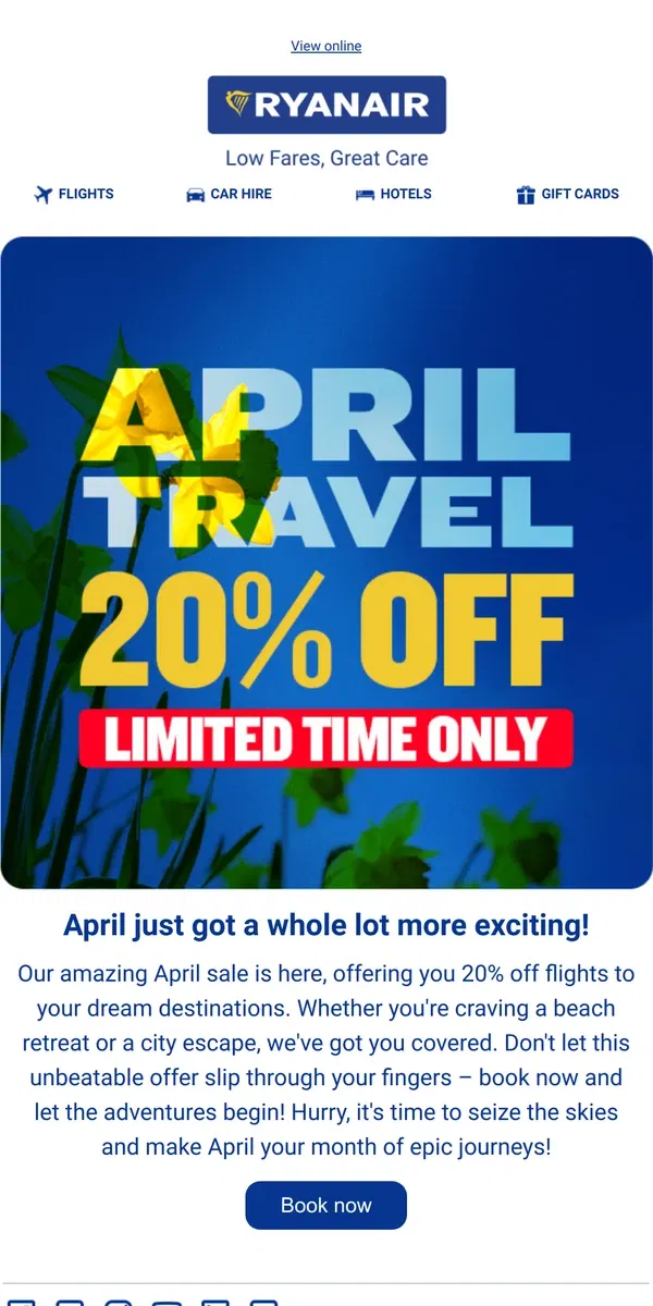 Email from Ryanair. Ready to elevate your April? ✈️⬆️