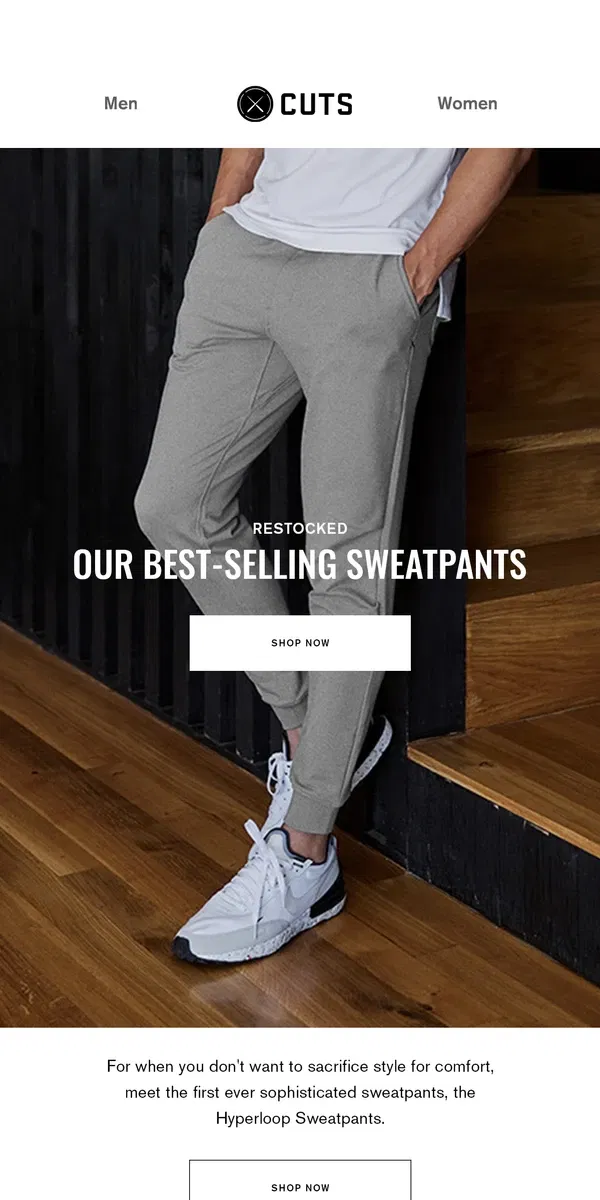 Email from Cuts. RESTOCKED: Hyperloop Sweatpants