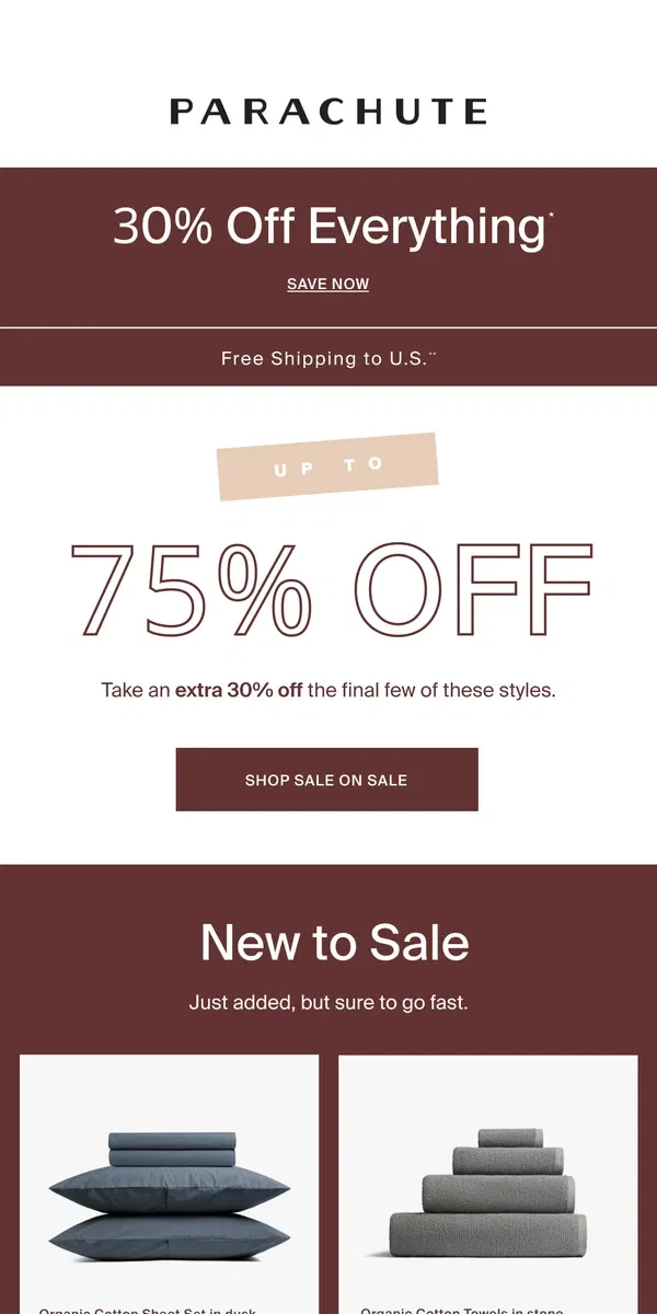 Email from Parachute Home. UP TO 75% OFF SALE