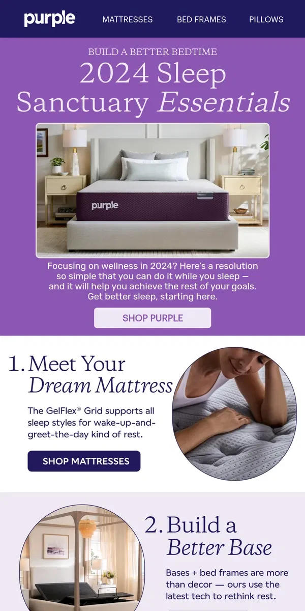 Email from Purple. Ready to build your 2024 sleep sanctuary?