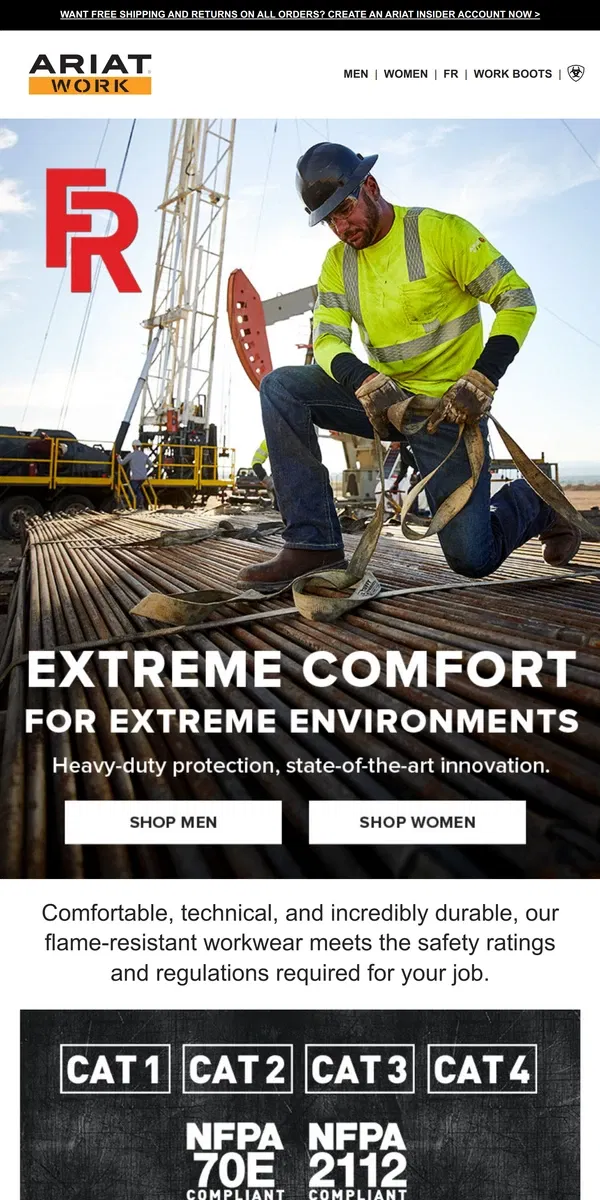 Email from Ariat. Heavy-Duty FR Workwear