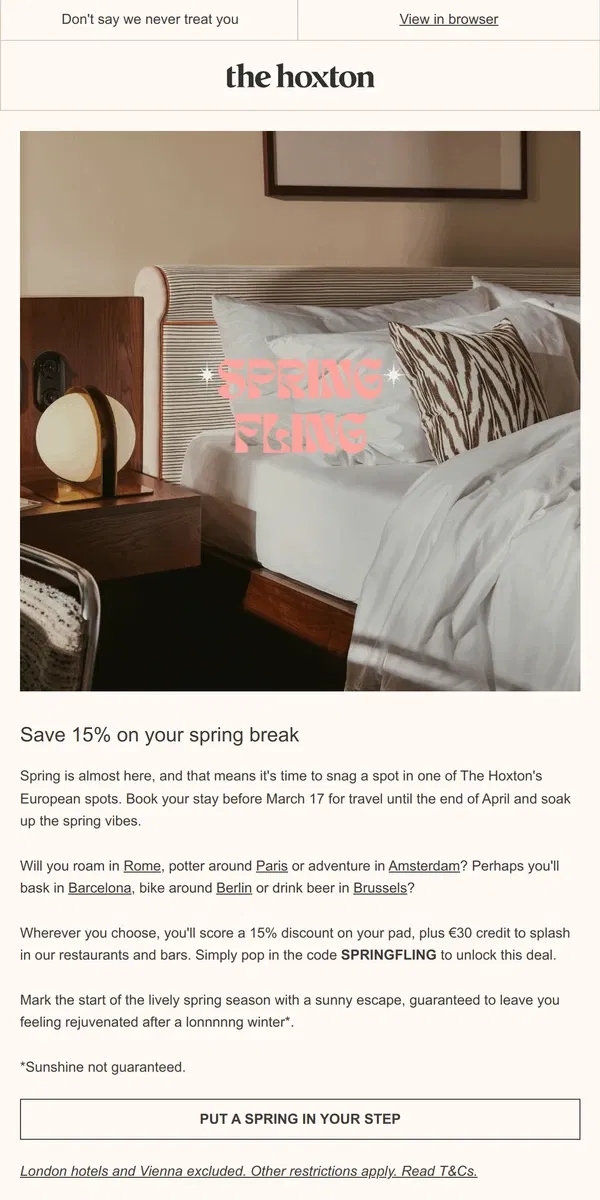 Email from The Hoxton. Put a spring in your step