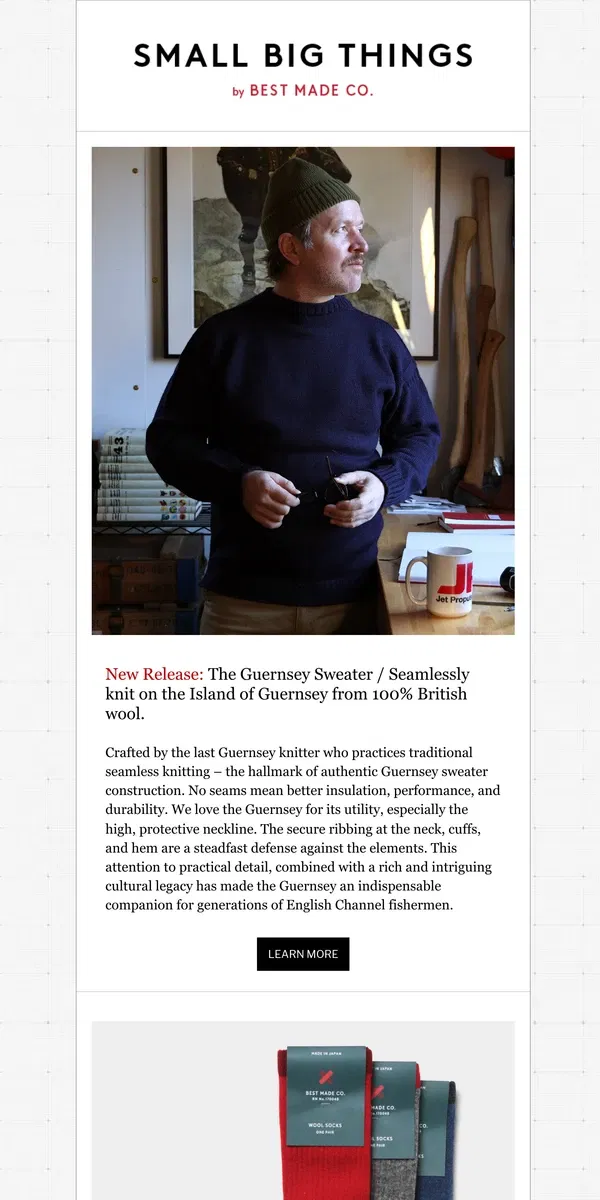 Email from Best Made Co.. New Release: The Original Guernsey Sweater