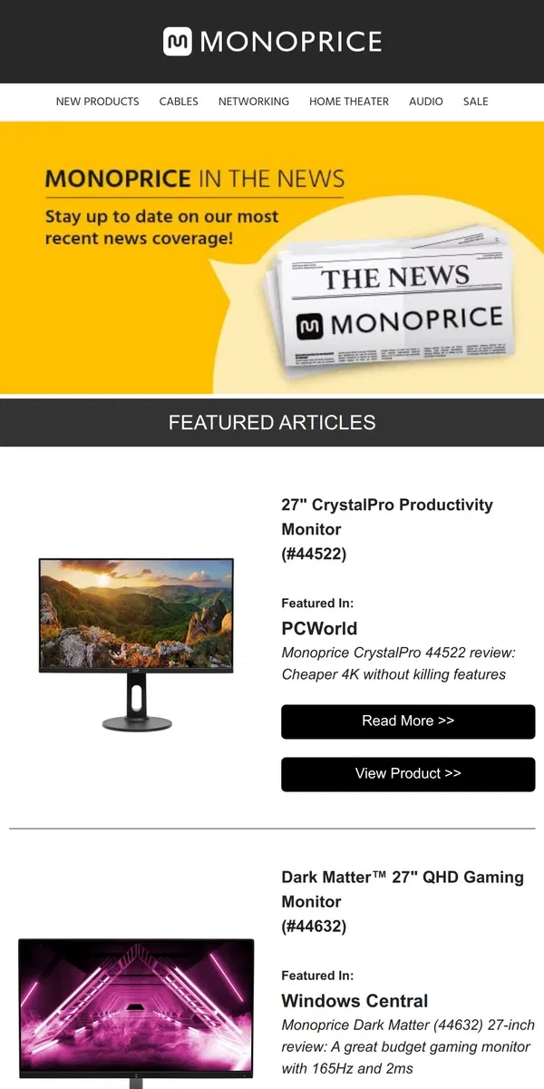 Email from Monoprice. 📰 Monoprice in the News