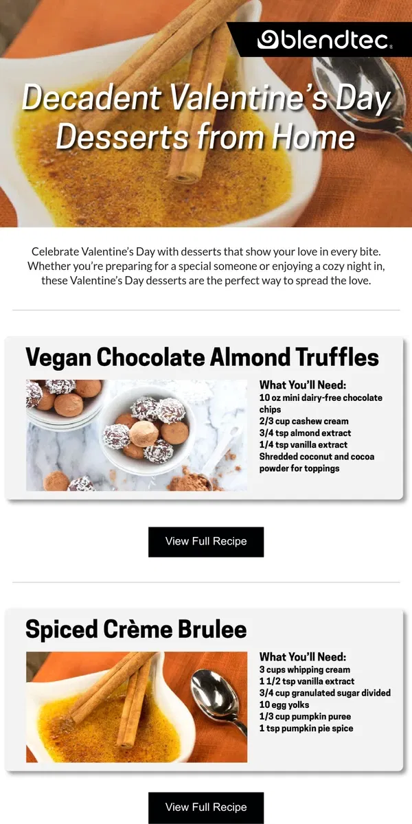 Email from Blendtec. Lovely Desserts for the 14th ❤️