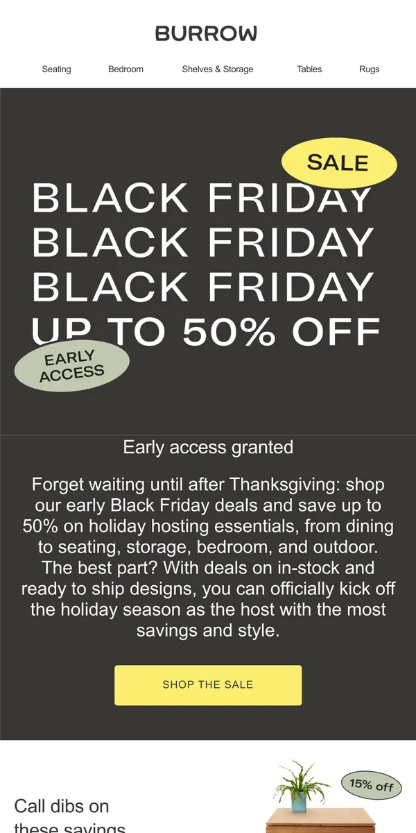 Email from Burrow. Black Friday Early Access starts now