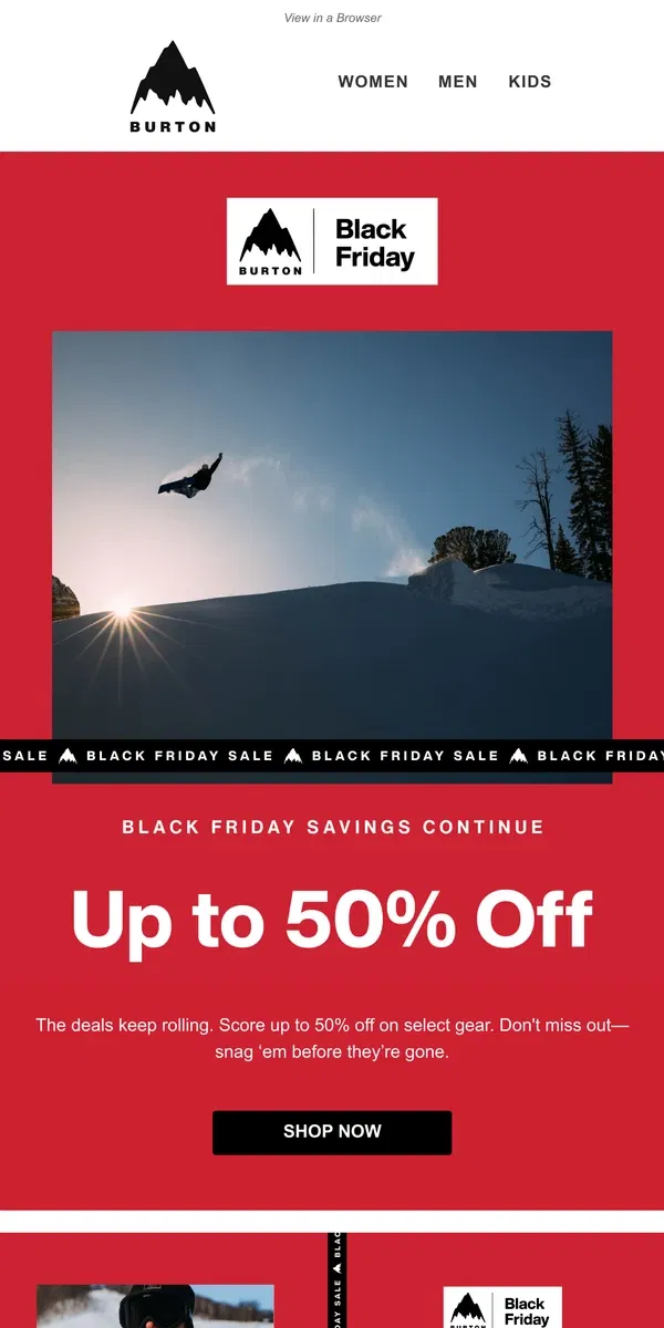 Email from Burton. Black Friday Deals Roll On