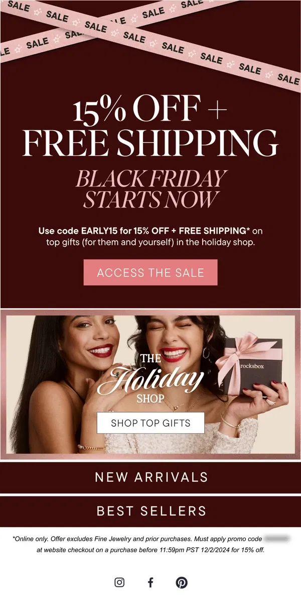 Email from Rocksbox. Black Friday deals are live!