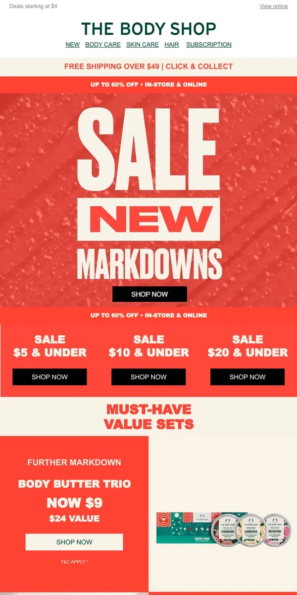 Email from The Body Shop. NEW MARKDOWNS up to 60% OFF