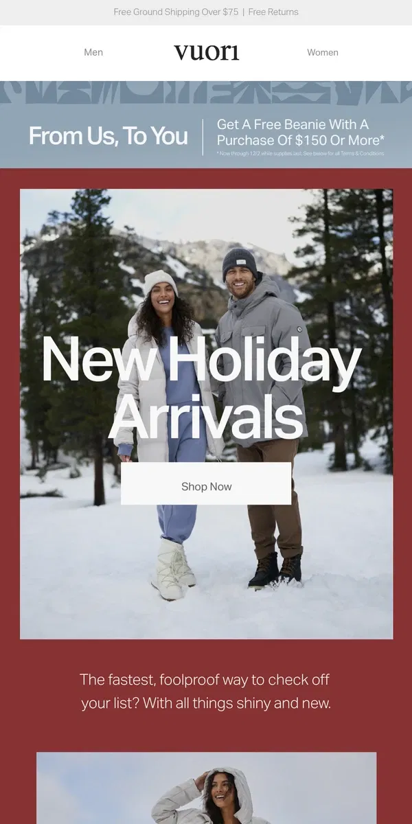 Email from Vuori. New Holiday Arrivals Are Here