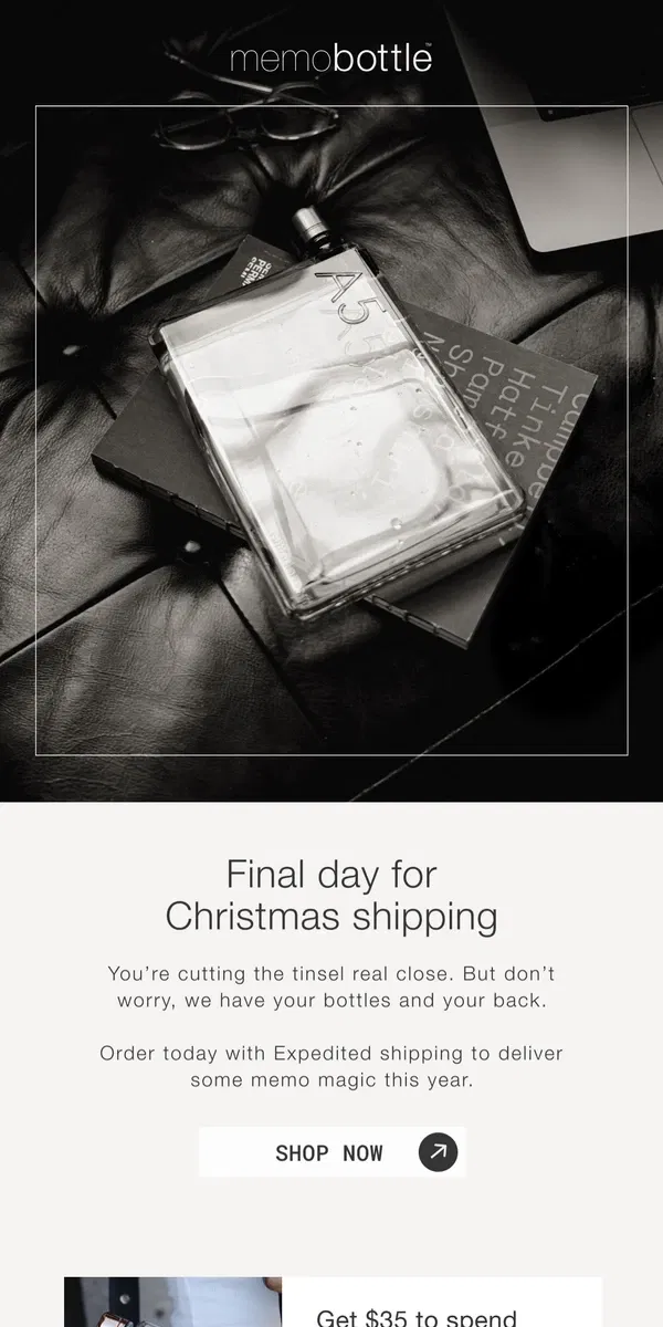 Email from memobottle. Last chance for Christmas Delivery