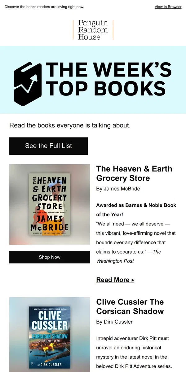 Email from Penguin Random House. This Week’s Most Popular Books Are …