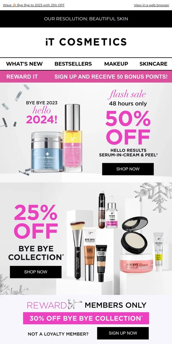 Email from IT Cosmetics. 🎉Here’s 50% OFF for New Year’s Day!