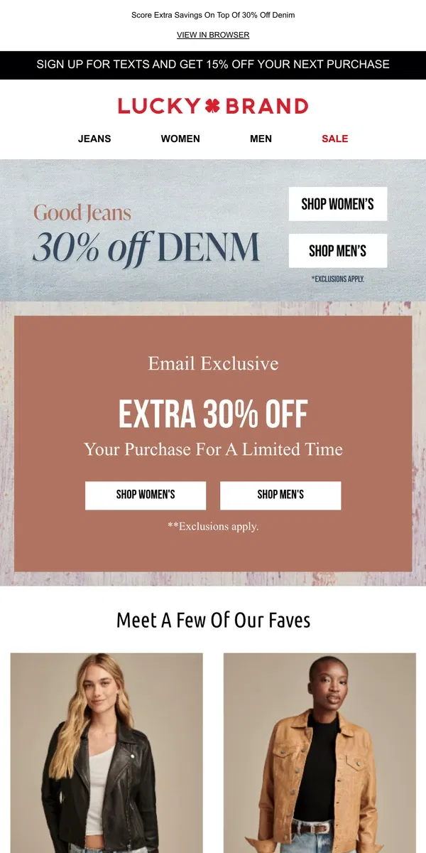 Email from Lucky Brand. YES! Extra 30% Off Your Order Is ON!