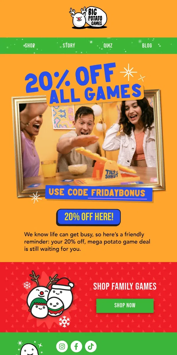 Email from Big Potato Games. Enjoy 20% off your favorite games 🎲