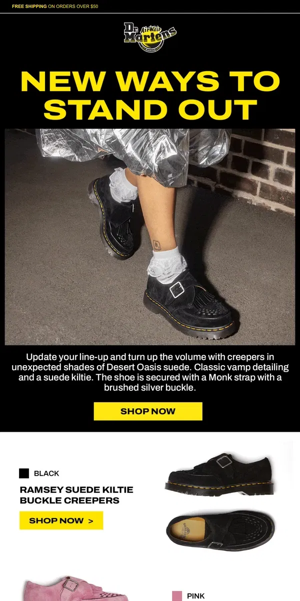 Email from Dr. Martens. New in: suede creepers ​