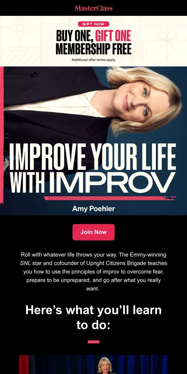 Email from Masterclass. NEW: Reclaim your courage with Amy Poehler