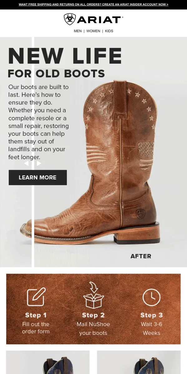 Email from Ariat. Wait, Don't Throw Out Your Old Boots