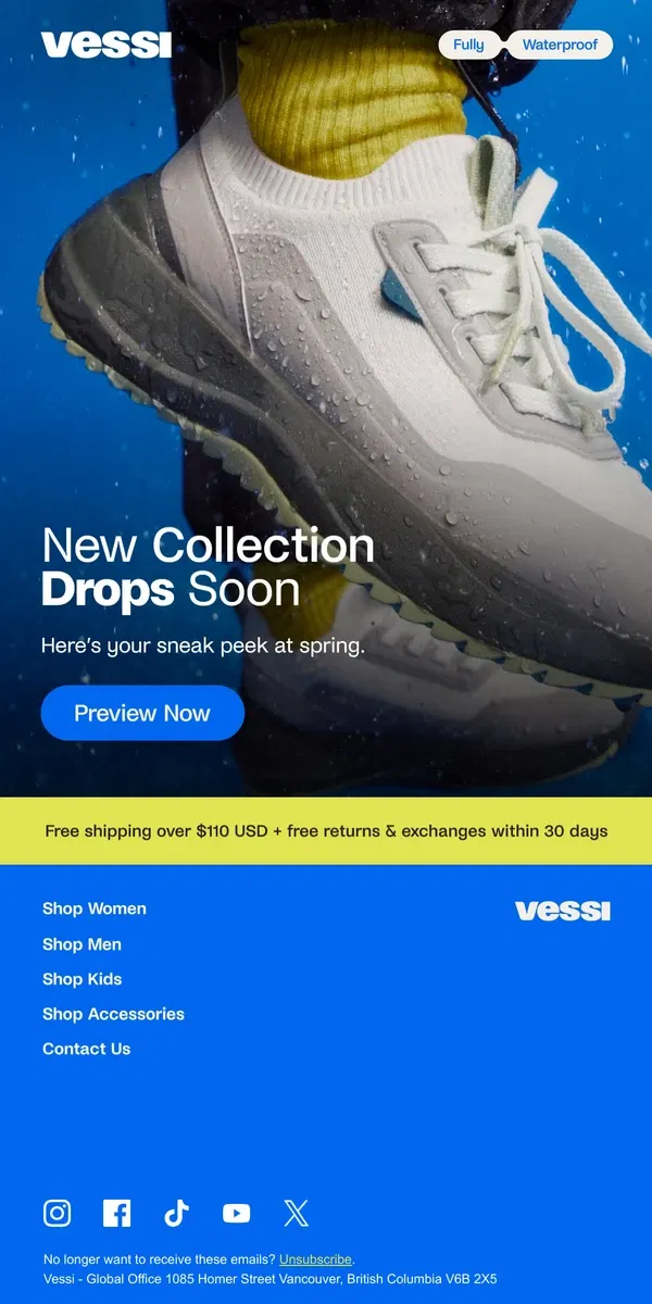 Email from Vessi. 💧 Spring’s coming