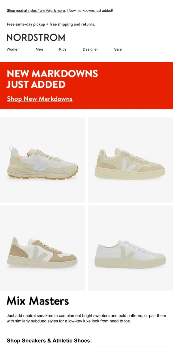 Email from Nordstrom. Everyday-chic sneakers