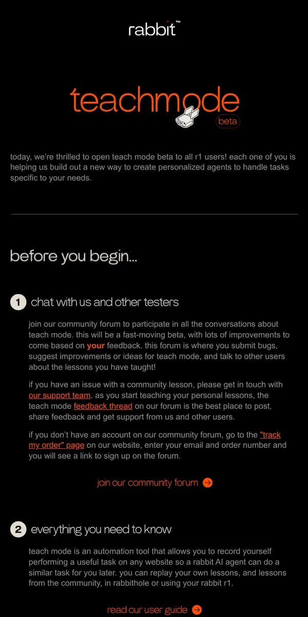 Email from rabbit. teach mode beta is here!