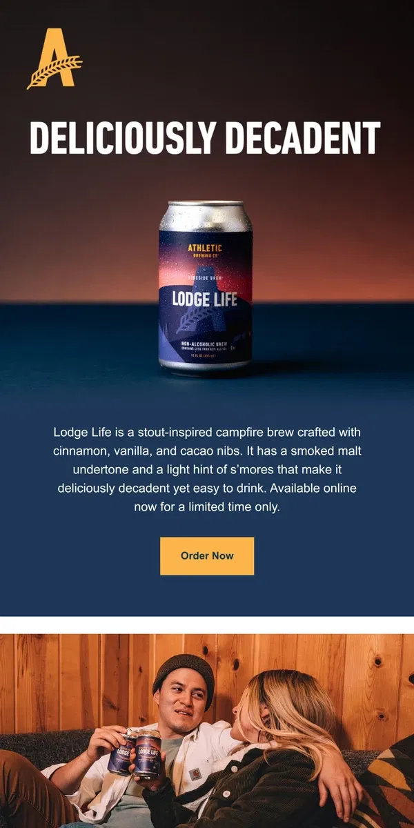 Email from Athletic Brewing Co. The reviews are in - Lodge Life is 🔥