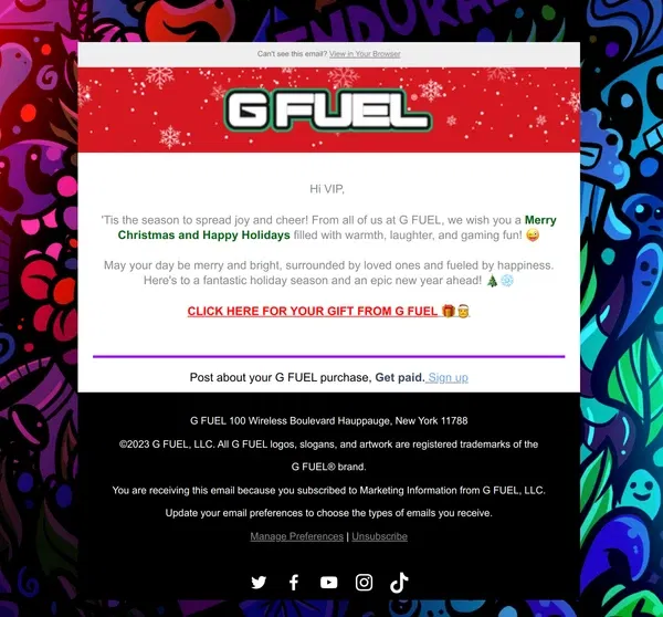 Email from G FUEL. 🎄 Merry Christmas and Happy Holidays from G FUEL! 🎅