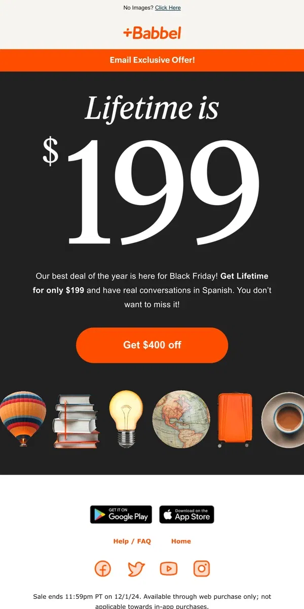 Email from Babbel. 🖤 Lifetime for $199? Black Friday is here!