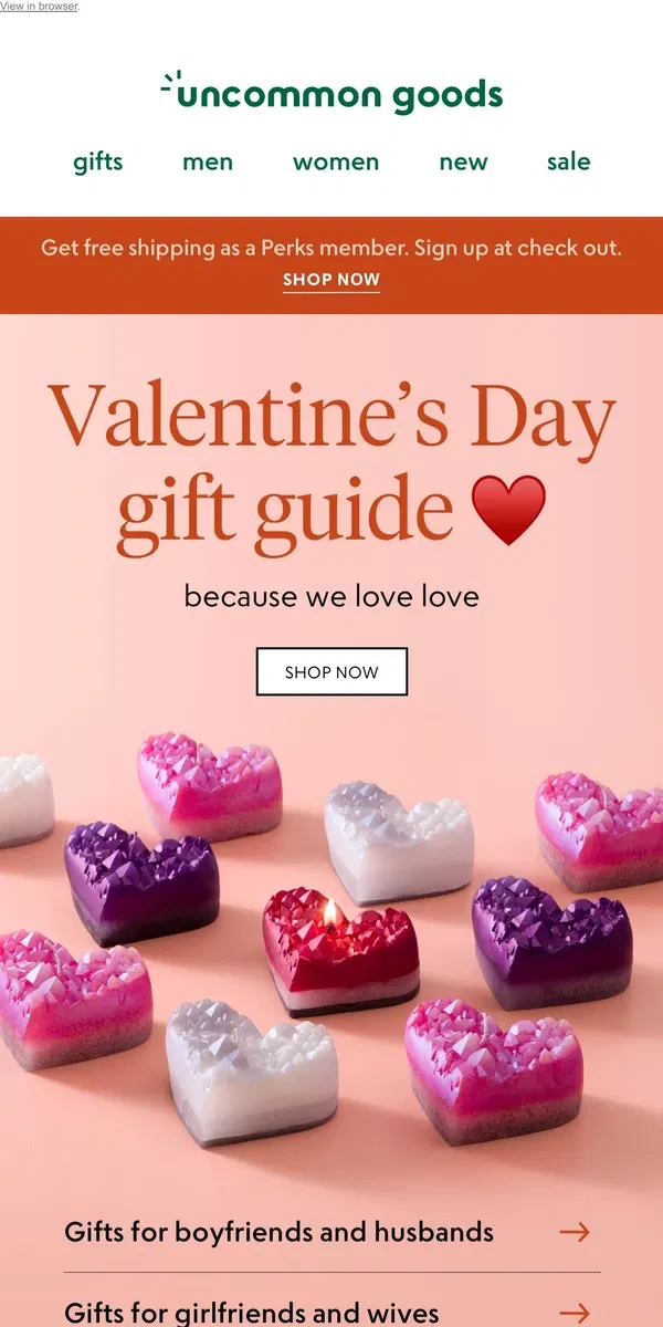 Email from Uncommon Goods. ❤️ It's a Valentine's Day gift guide ❤️