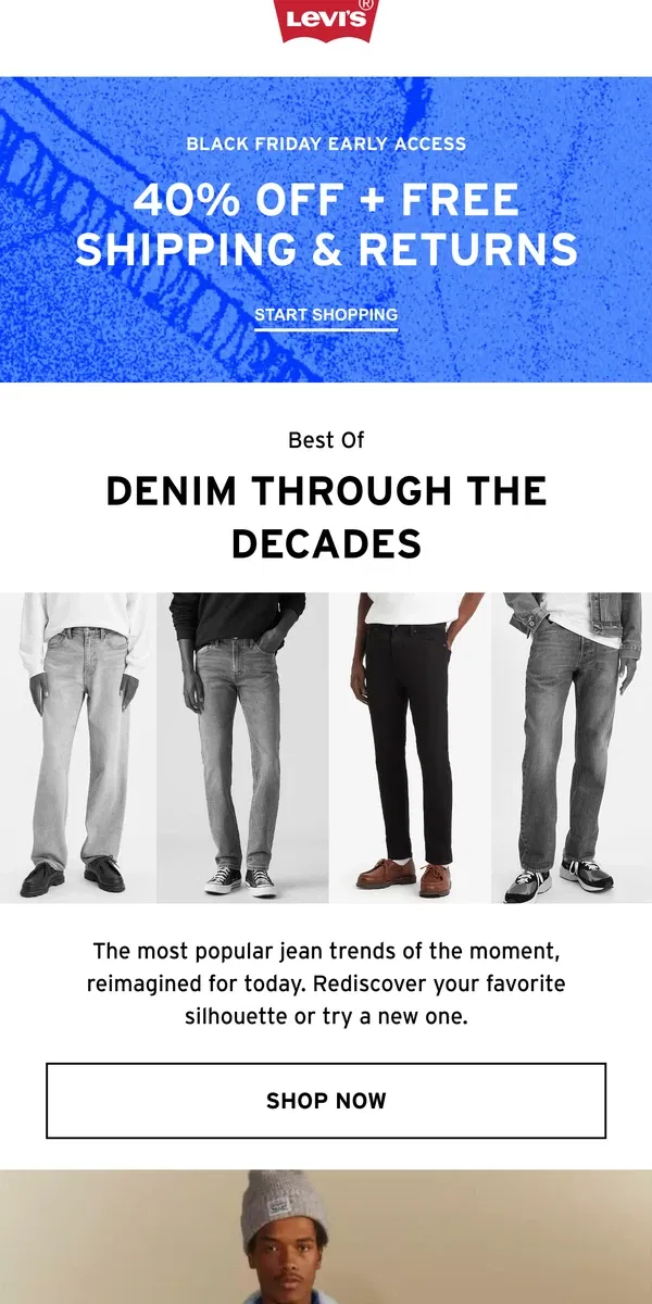 Email from Levi's. Fits for every decade