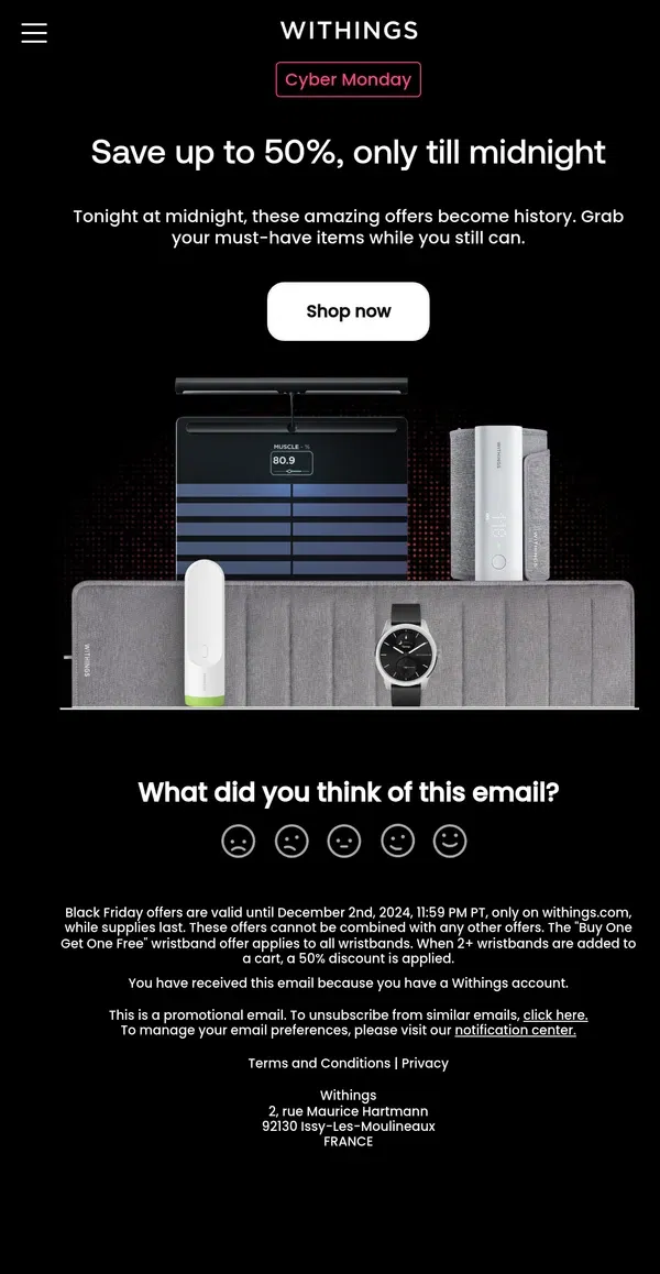 Email from Withings. Last call to save!