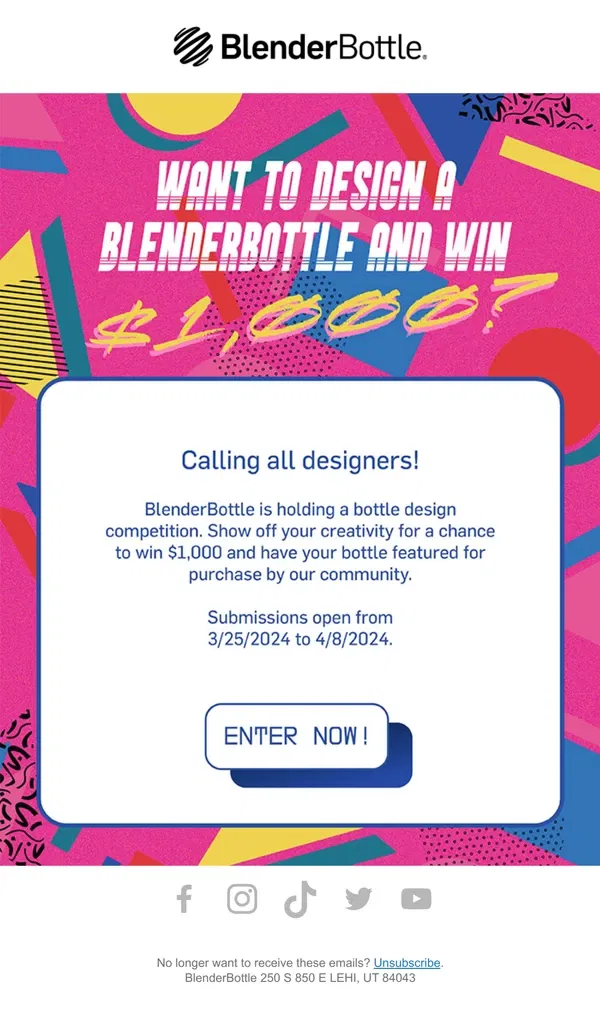 Email from BlenderBottle. BlenderBottle Design Competition 🚨