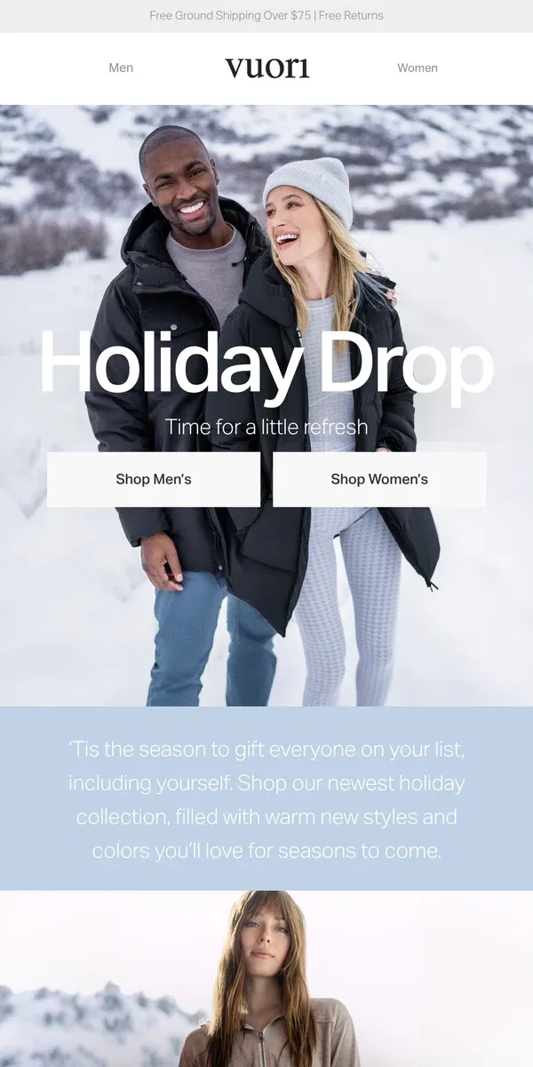 Email from Vuori. Just In: Our Holiday Drop