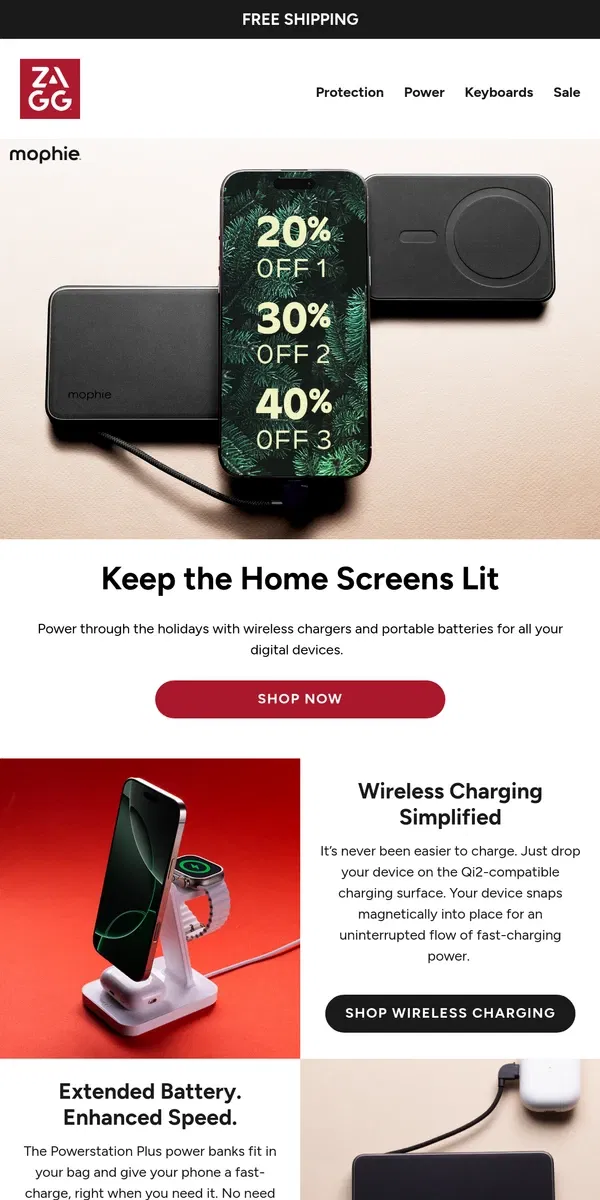 Email from ZAGG. Power Up & Save Big: Buy More, Save Up to 40% This Holiday!