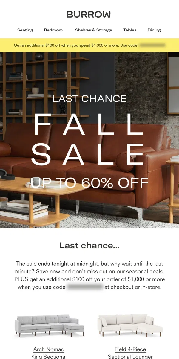 Email from Burrow. Get your favorite sofa before it's too late