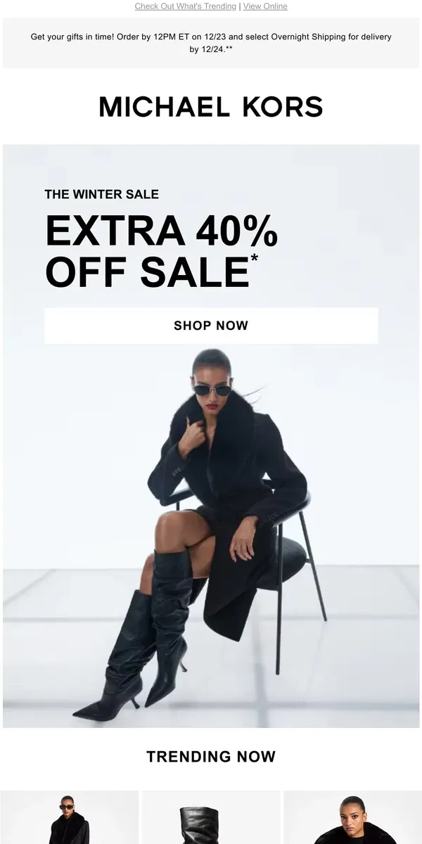 Email from Michael Kors. Seasonal Essentials Are An Extra 40% Off