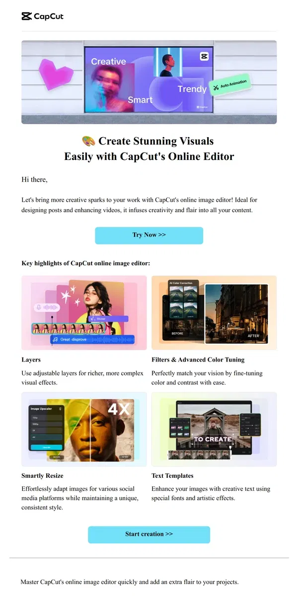 Email from CapCut. 🎨 Create Stunning Visuals Easily with CapCut's Online Editor