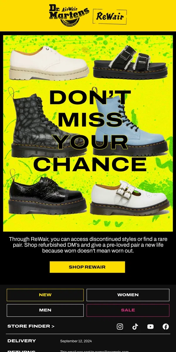 Email from Dr. Martens. Shop Rewair styles from the DM's archive