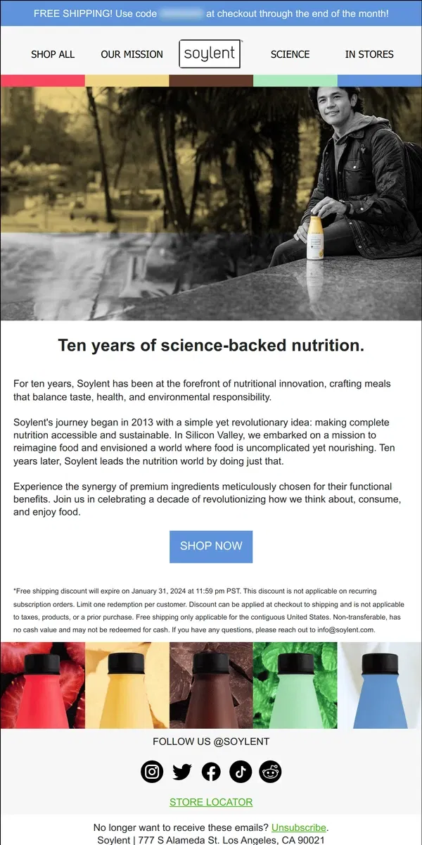 Email from Soylent. 10 years of science-backed nutrition 🔬