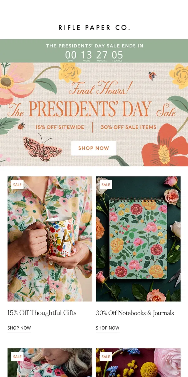 Email from Rifle Paper Co.. Ends Tonight: 15% off Sitewide + 30% off Sale