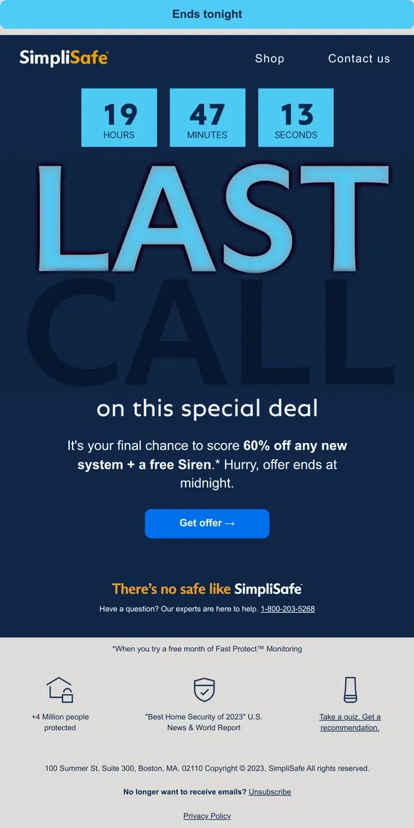 Email from SimpliSafe. Only hours left to grab your epic Flash deal