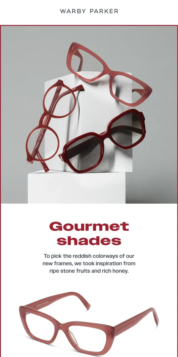 Email from Warby Parker. A new range of reds