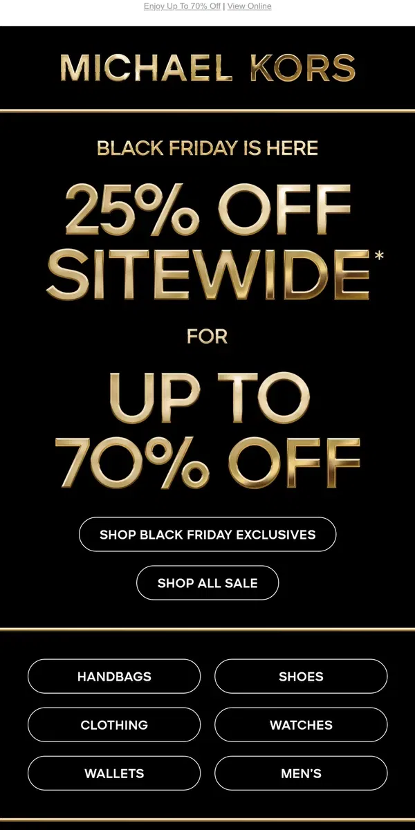 Email from Michael Kors. Going Fast: The Black Friday Sale