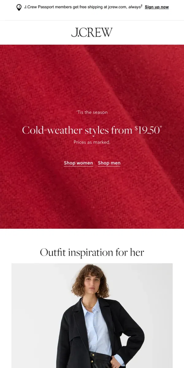 Email from J.Crew. Tis the season: up to 60% off cold-weather styles