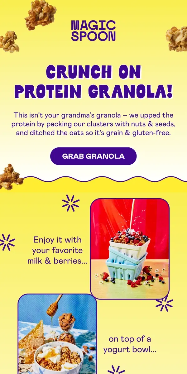 Email from Magic Spoon Cereal. No oats, no gluten—just pure protein crunch!